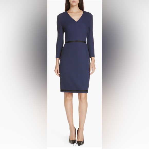 NWOT: BOSS Hemio Textured V-Neck Dress, Size 4 - Picture 1 of 10